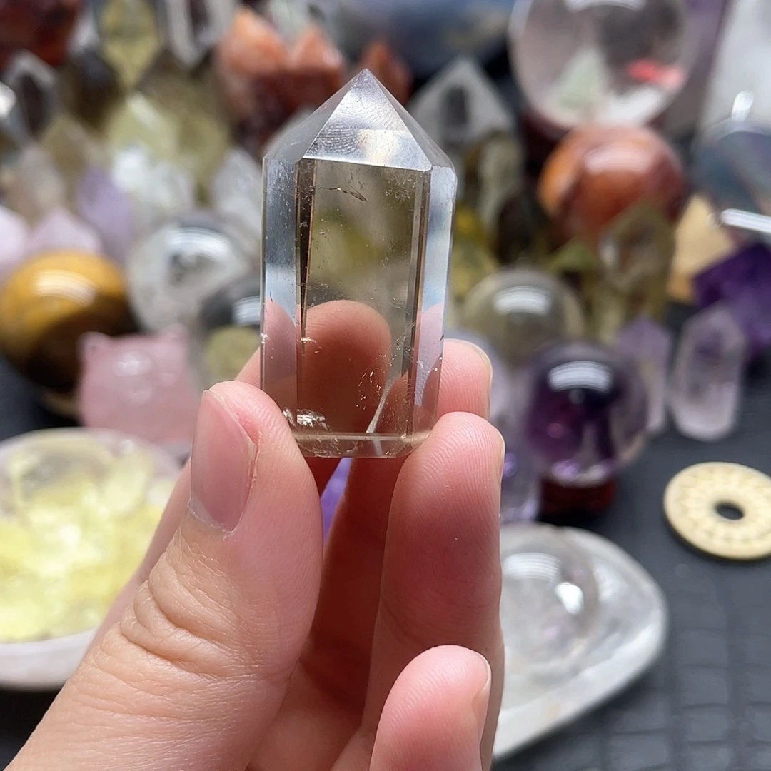 水晶未镶嵌珠宝半成品59茶晶柱子