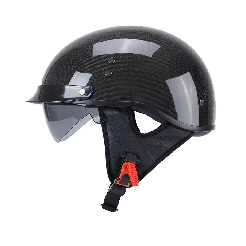 摩托车头盔碳纤维半盔秋冬季男踏板巡航机车骑行头盔四季头盔