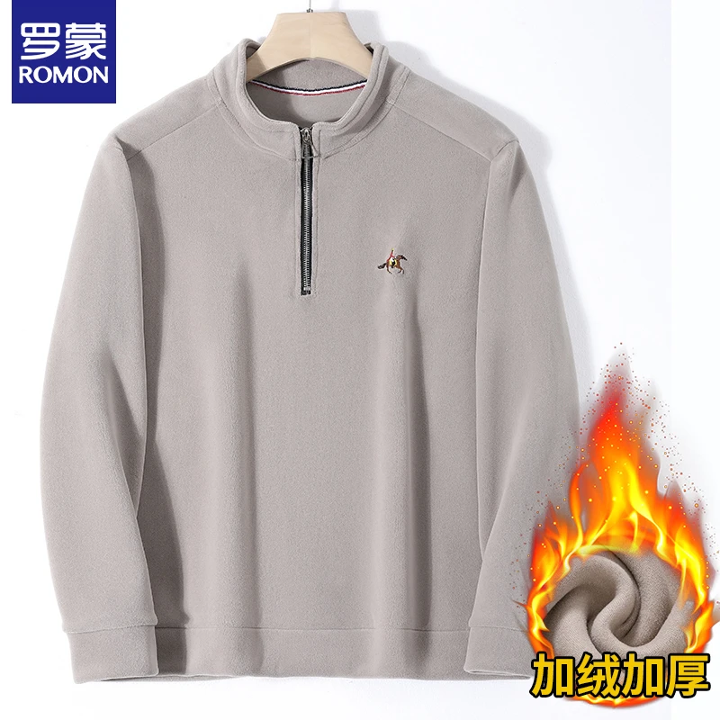 罗蒙绵羊毛立领半拉链套头卫衣加厚款保暖秋冬户外休闲运动打底衫