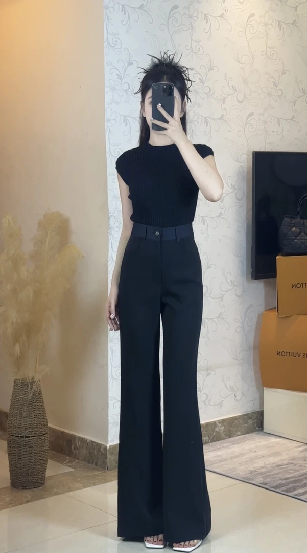 嘉儿定制夏款新设计拼接牛仔腰头直筒微喇裤修身显瘦百搭休闲8893