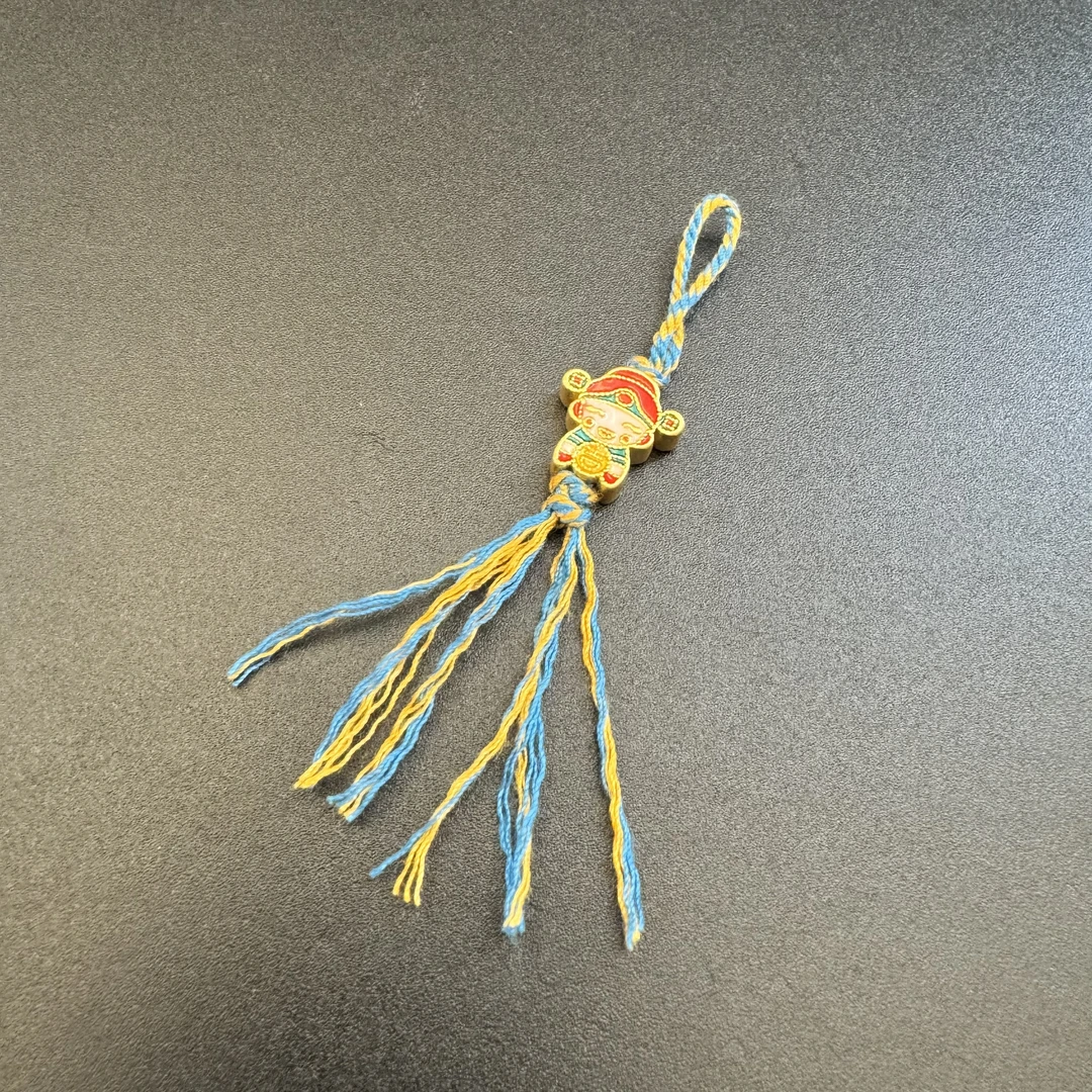 足金999黄金珐琅彩 古法财神文玩背云配饰