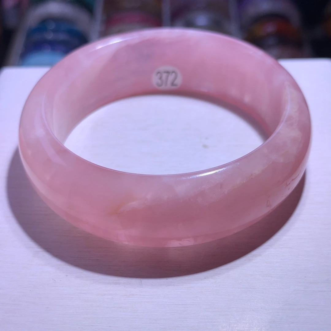 手镯水晶银S925镶嵌老矿粉晶61.2圈372