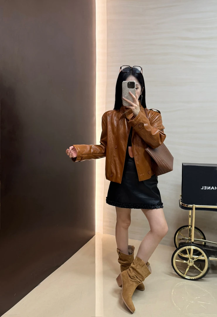韩版chic高级感洋气双排扣皮衣复古百搭洋气轻奢显瘦时尚休闲