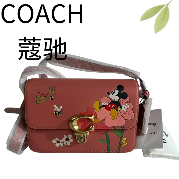 99新 COACH/蔻驰 玫粉印花studio斜挎包G25106058底长25X17