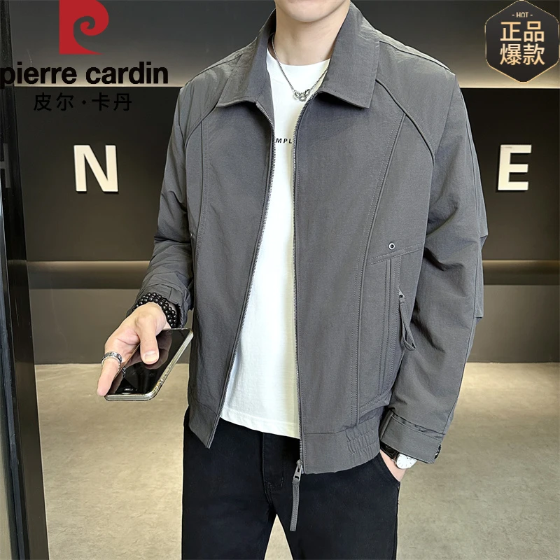 皮尔卡丹2025秋季新款翻领夹克男士潮流简约帅气百搭休闲外套