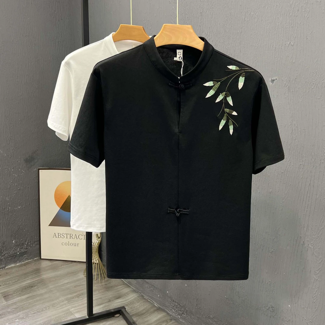 中国风国潮盘扣刺绣男士短袖T恤夏季潮薄款时尚宽松休闲青年半袖