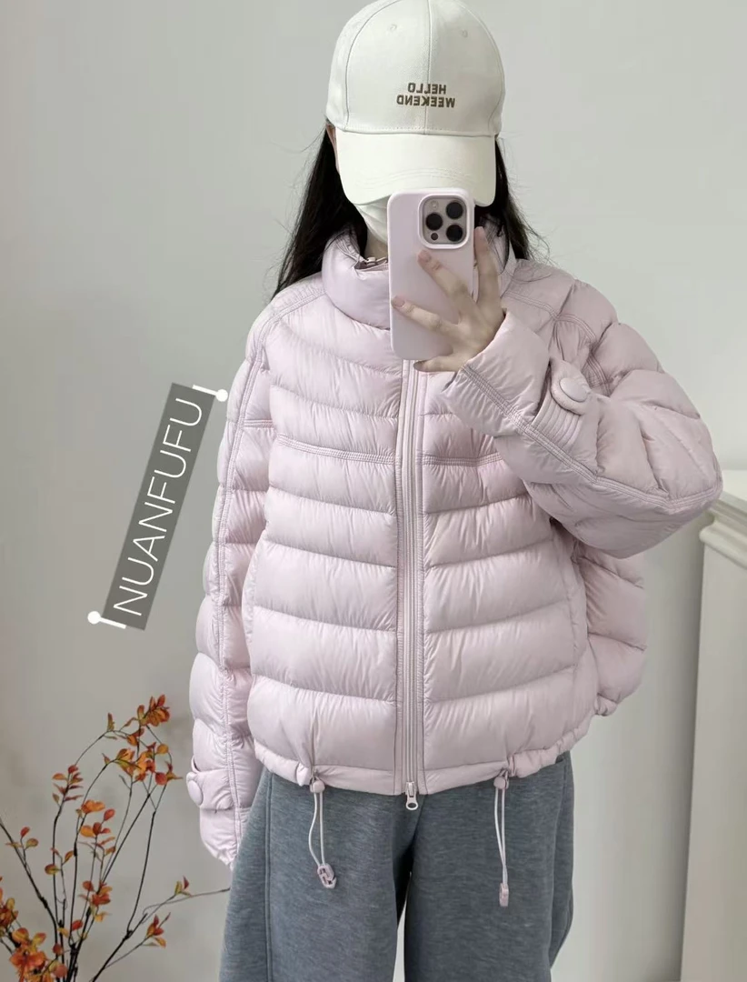 韩版新款90白鸭绒排骨时尚立领短款羽绒服女