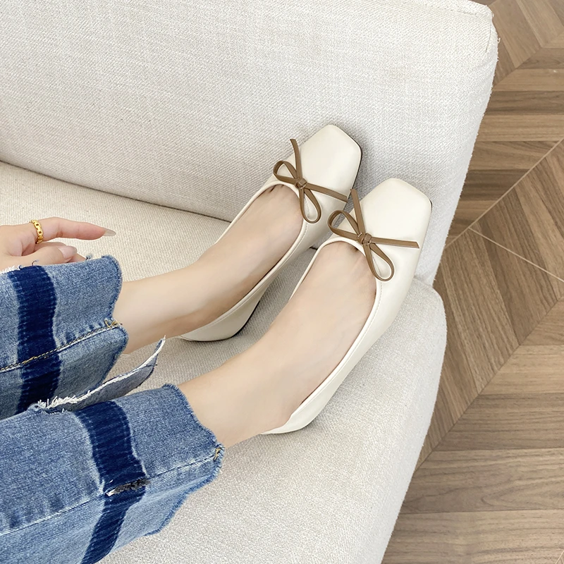 羊皮2025年春夏季新款舒适百搭软底蝴蝶结芭蕾款女鞋纯色平底单鞋