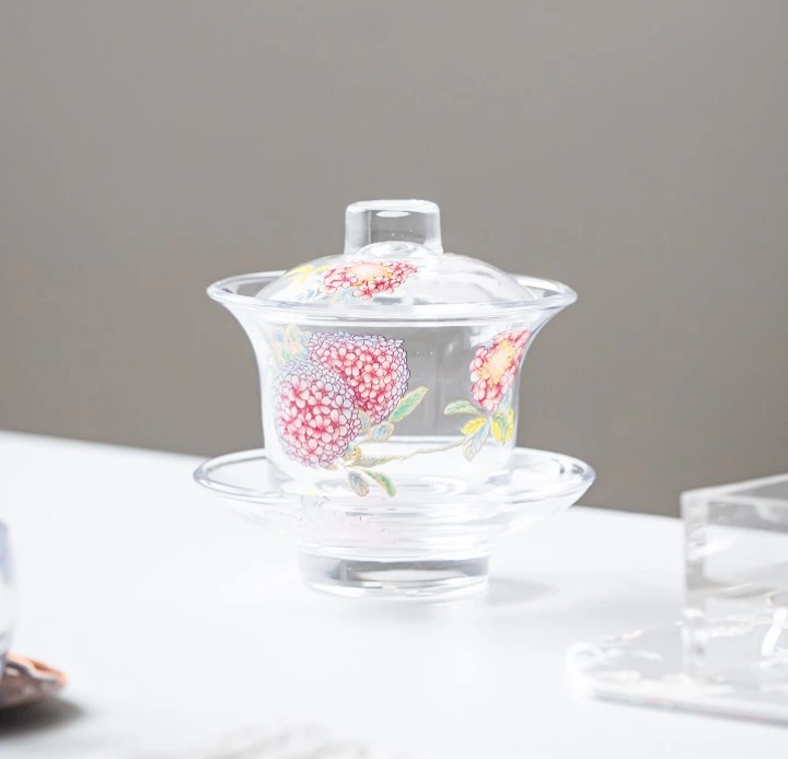 绣球花玻璃盖碗套装