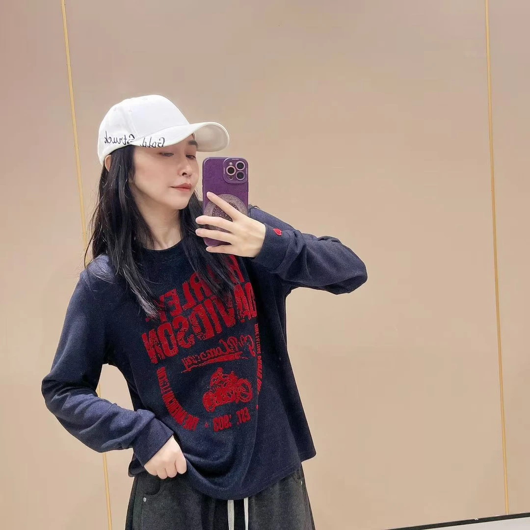 新款宽松版型长袖打底510097显瘦洋气时尚百搭休闲体恤秋款