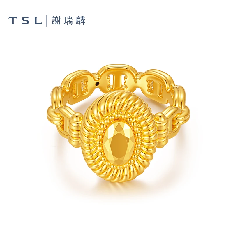 TSL/谢瑞麟计价足金鸽子蛋戒指猪鼻黄金戒指2025轻奢首饰新款