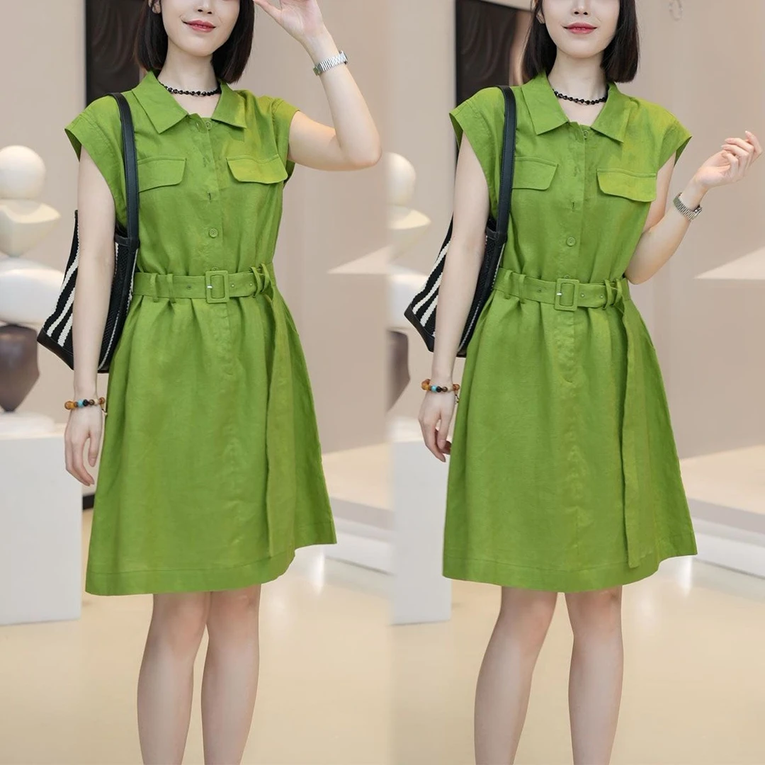 简约通勤百搭纯色连衣裙女2025夏季新款工装风时尚收腰显瘦休闲裙
