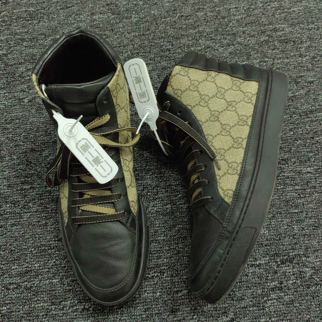 95新 GUCCI/古驰 /42.5码/GG/黑色老花满印高帮板鞋/公价5400/