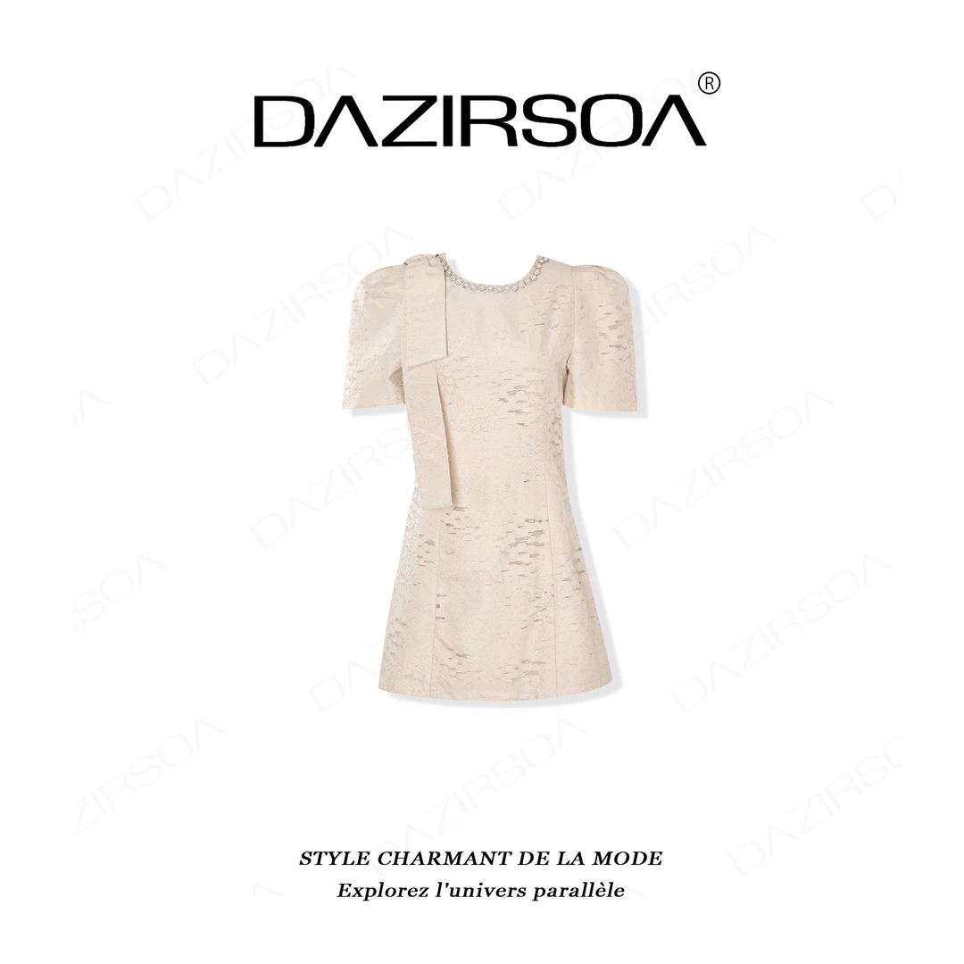DAZIRSOA/达姿“优雅气质“珍珠钉钻立体提花连衣裙 R266