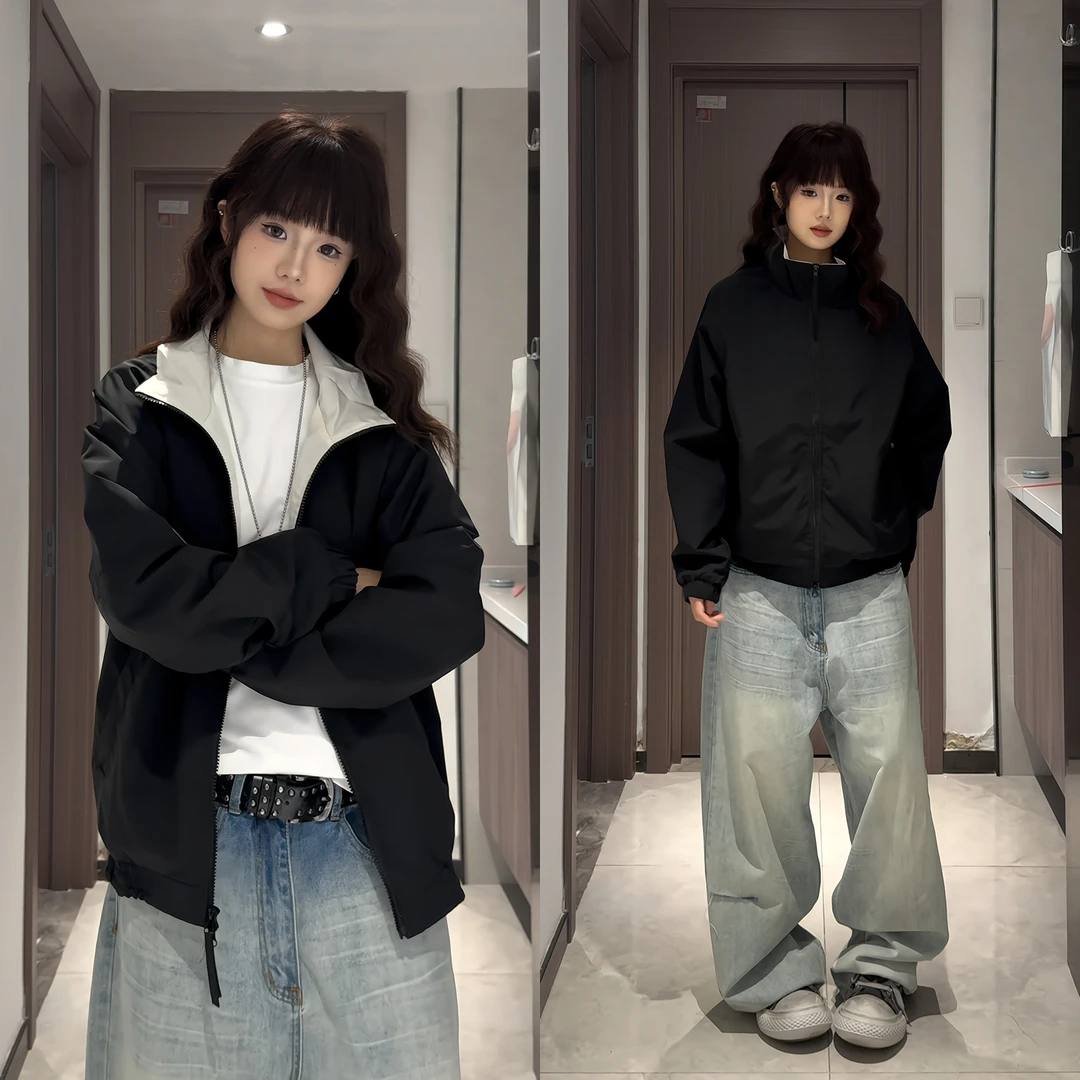 撞色拼接飞行夹克男cleanfit秋季美式潮牌运动外套三防立领冲锋衣