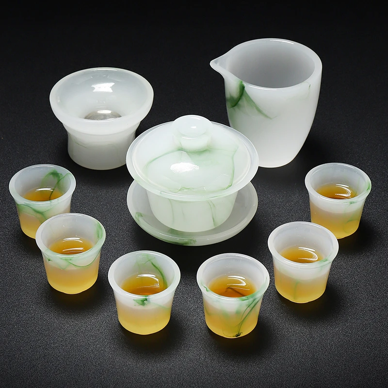 KANGLEPIN/康乐品茶盏茶道用具翡翠绿琉璃茶具套装透明琉璃茶杯海