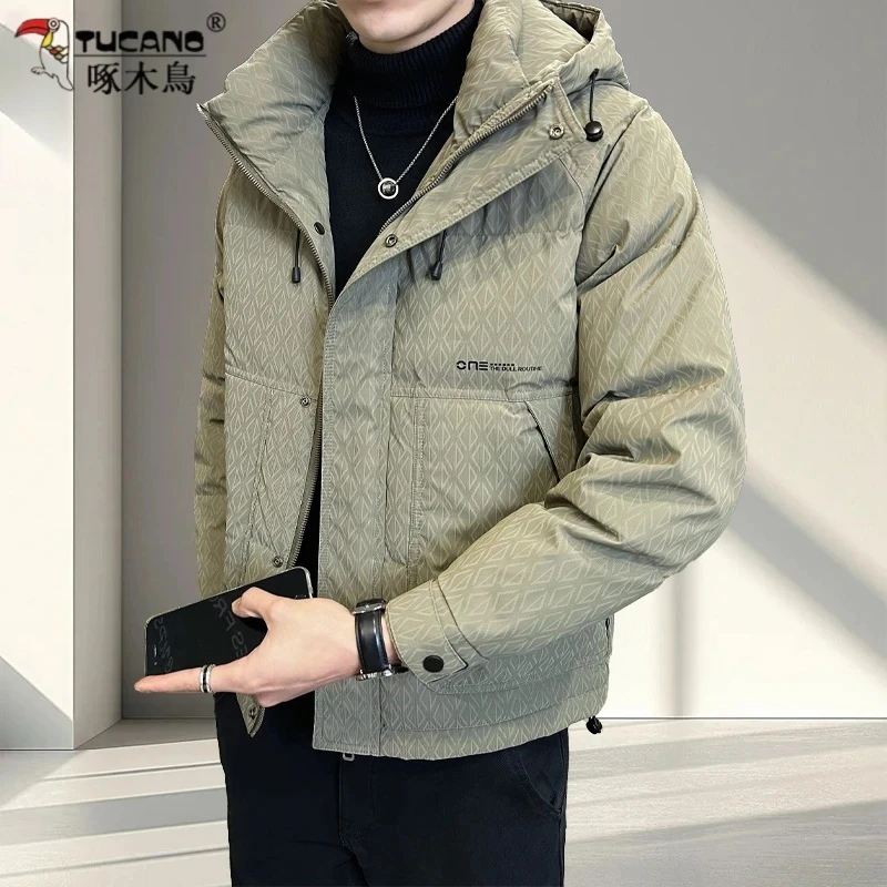 TUCANO/啄木鳥连帽服男士新款冬季保暖菱形格印花工装外套潮冬装