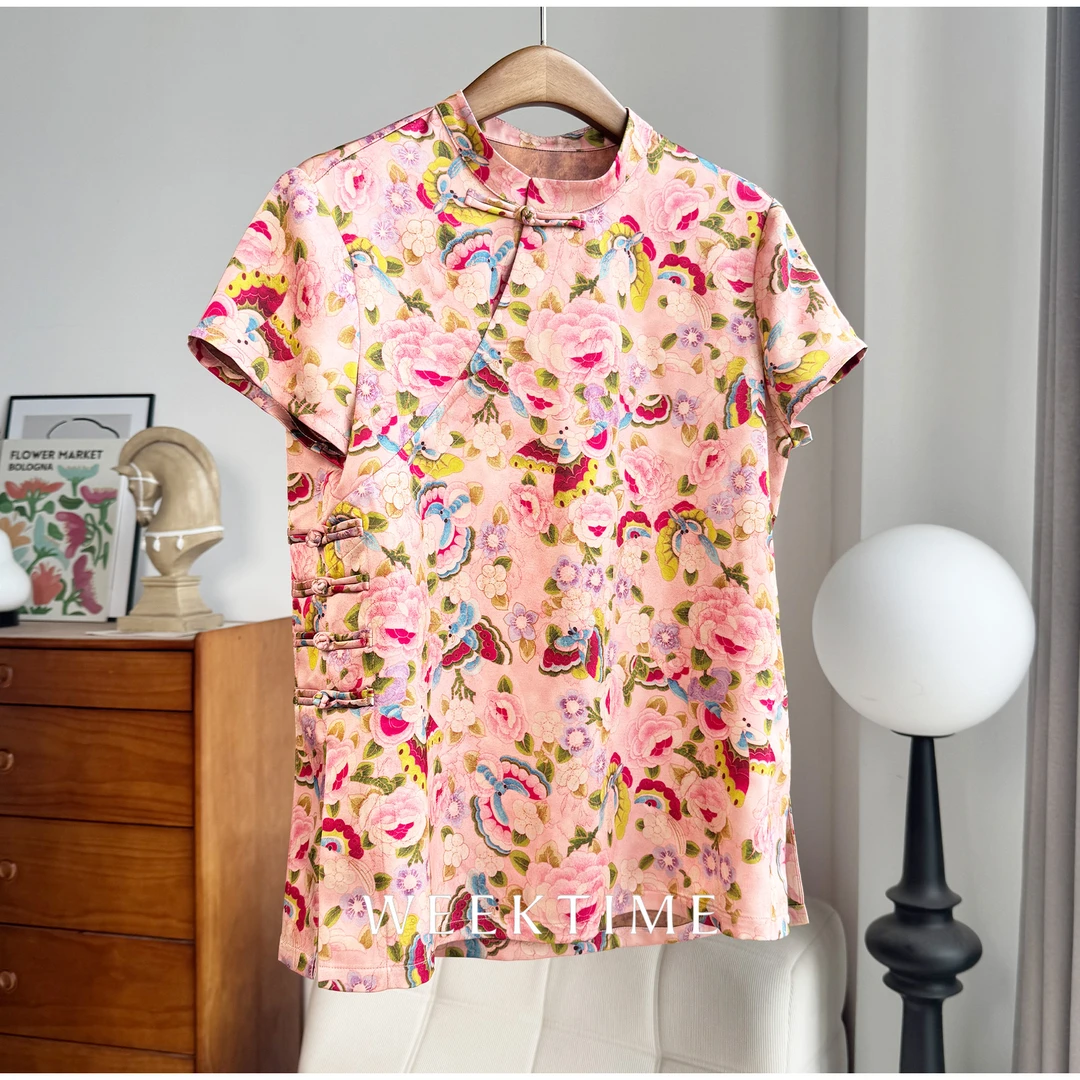 【东方美学】国风新中式短袖立体提花微宽松罩衫 氛围感衬衣919D618