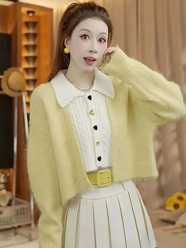 小香风假两件针织开衫女秋季2025百搭软糯毛衣外套甜美风时尚上衣