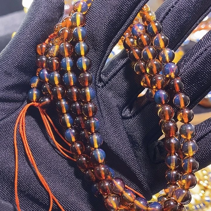 蓝珀未镶嵌珠宝奇石墨西哥红蓝佛珠6