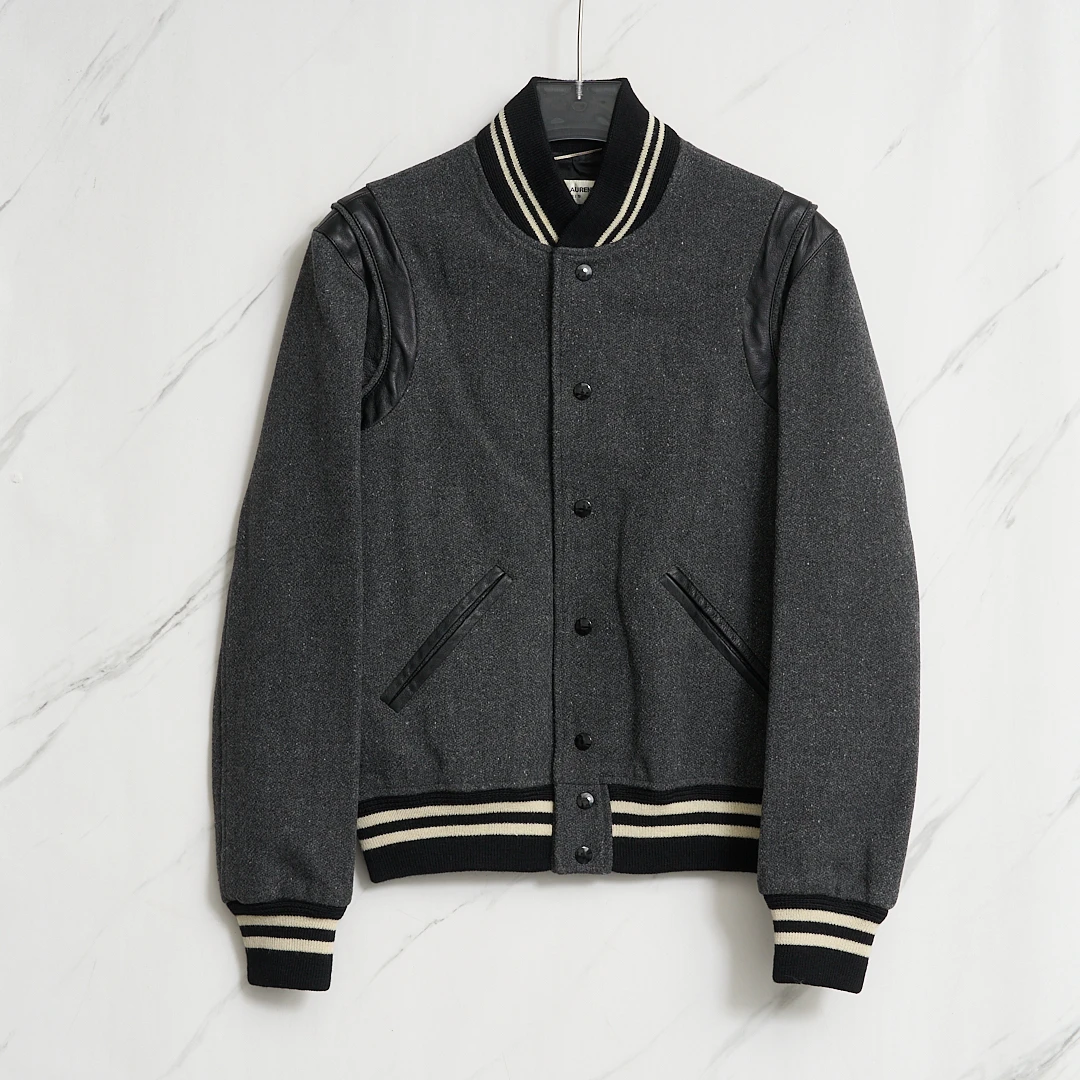 Saint Laurent男士拼皮棒球夹克/YZ301064