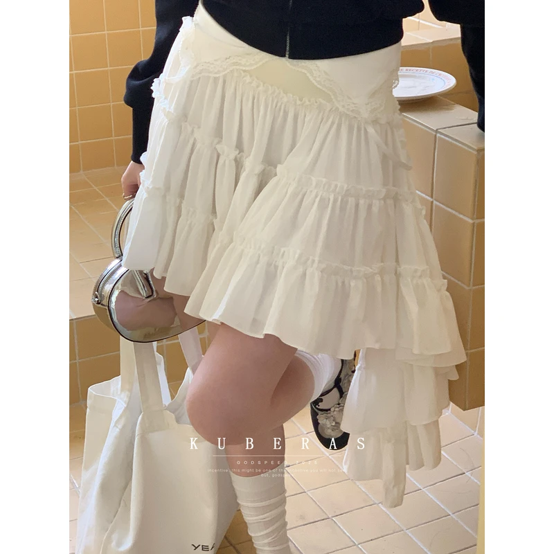KUBERAS 小众复古设计感木耳边斜摆层层短裙高腰A字短款半身裙