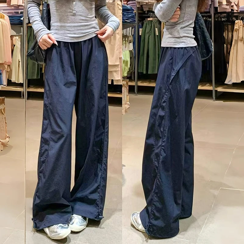 藏蓝色美式运动工装裤女夏季新款百搭宽松显瘦慵懒休闲直筒阔腿裤