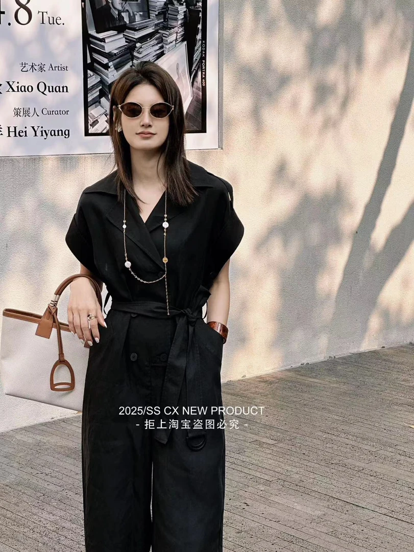 【BAI】夏新款翻领纯色简约宽松显瘦百搭连衣裤1829