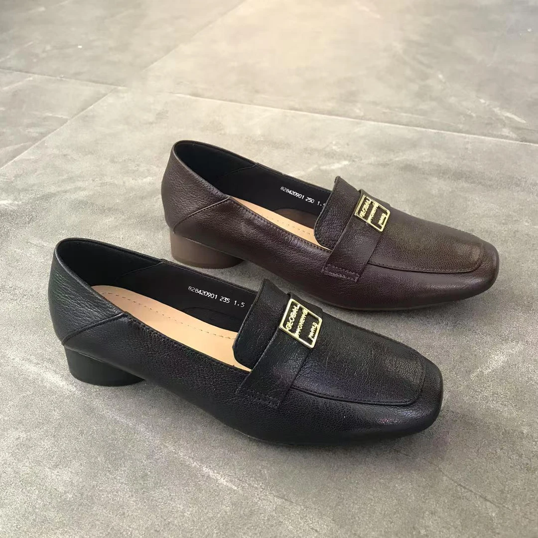 828420901真皮低跟2025春夏福利单鞋方头乐福鞋软皮软底妈妈鞋女