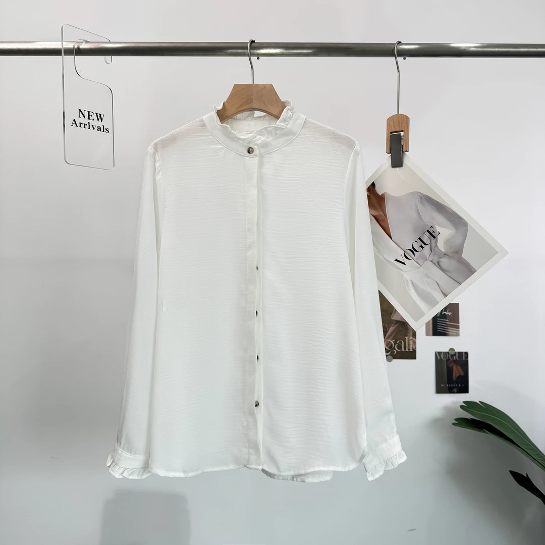 B282春夏2025宫廷风白色长袖花边领袖甜美公主范赫本财阀千金女装