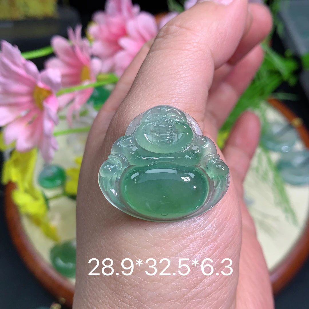 缅甸翡翠A货冰种满色佛公林吊坠挂件水润百搭精冰气气质妈妈精美