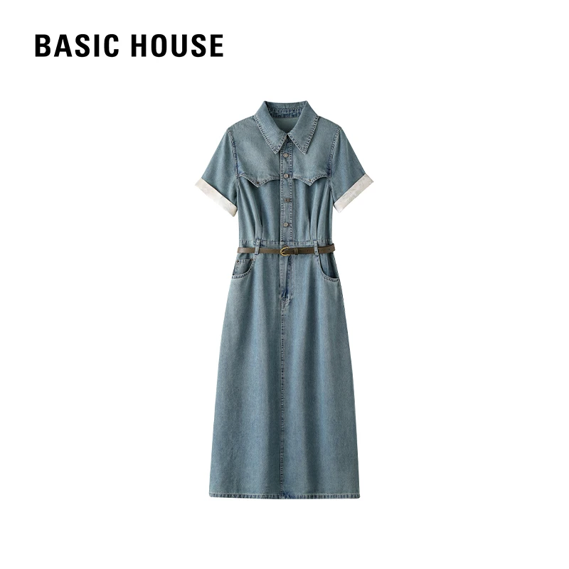 Basic House/百家好女装连衣裙夏季气质复古显瘦百搭牛仔裙M主