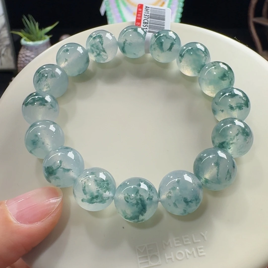 未镶嵌手链翡翠高冰玻飘蓝花单圈12.4mm
