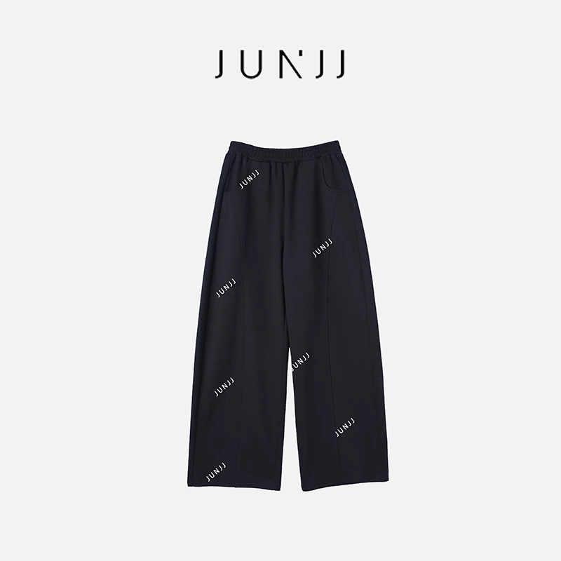 亦雯【解构主义】黑色运动裤女宽松直筒高腰休闲卫裤显瘦阔腿裤夏季