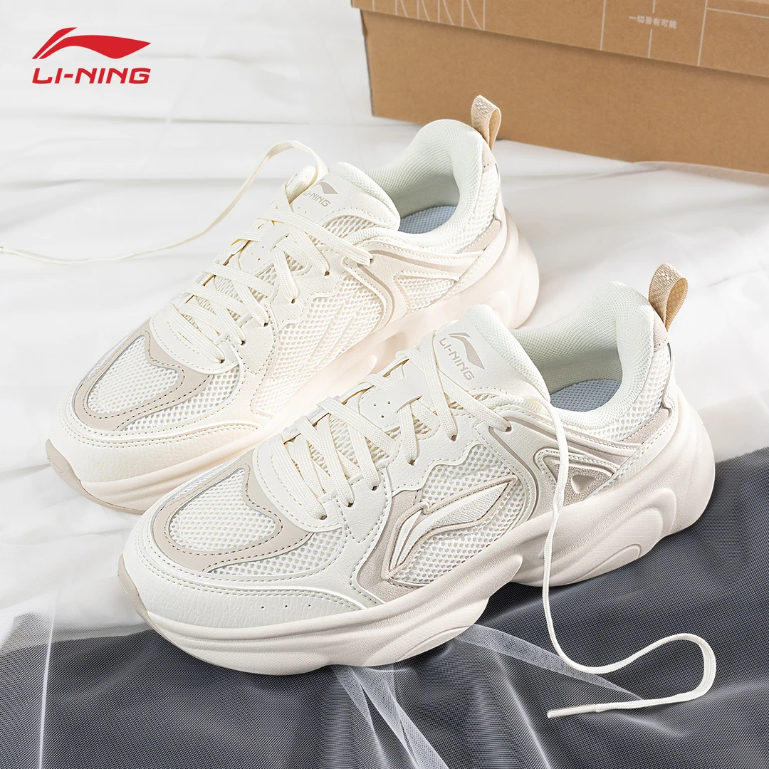 李宁奶椰运动鞋女鞋2025秋季网面透气新款厚底增高软弹舒适小白鞋