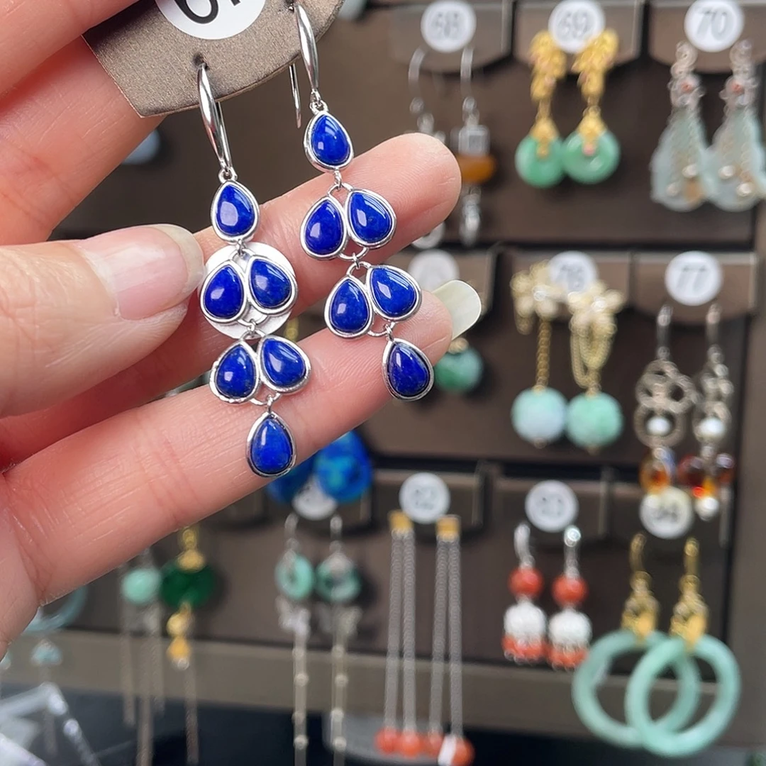 艺***子青金石银S925镶嵌耳饰105gbggh