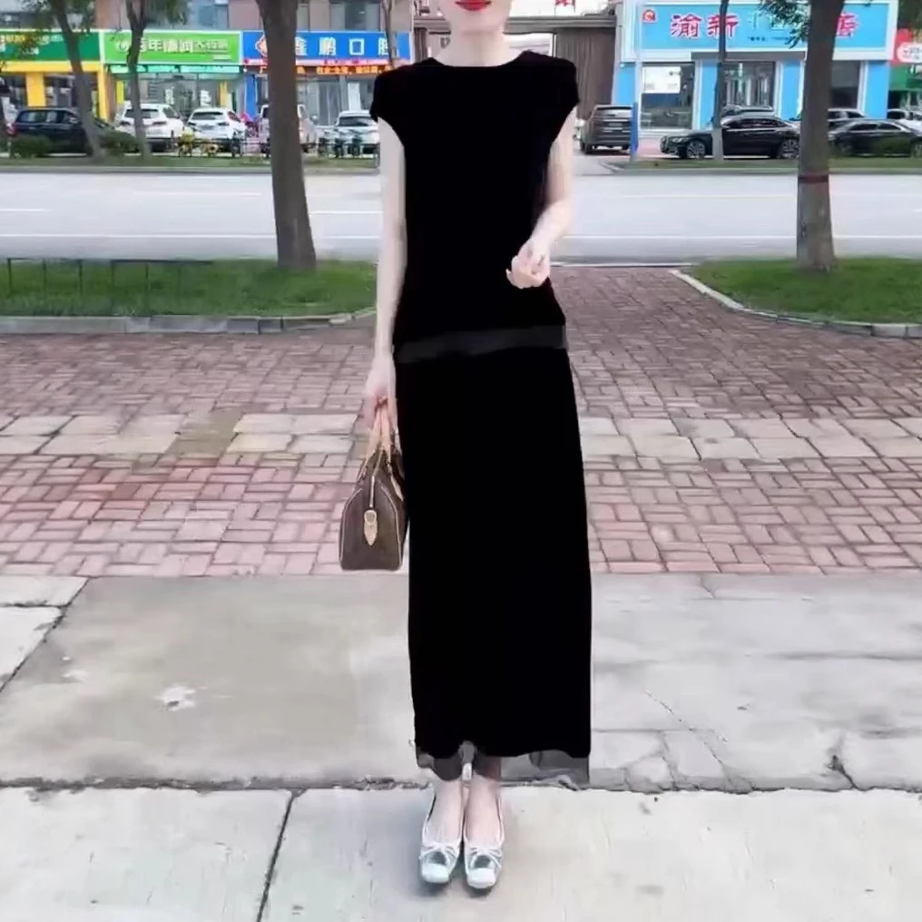 夏季新款优雅简约短袖上衣高腰半身裙套装