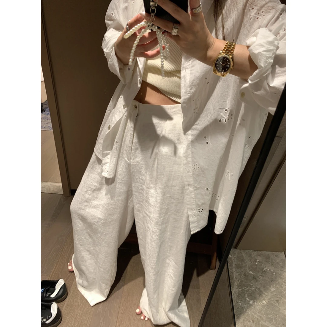 亚麻阔腿裤女2025春夏高腰宽松垂感慵懒直筒薄款休闲拖地长裤