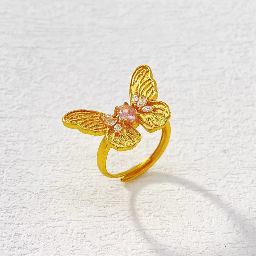 铜合金戒指 木木（RZ7073） 古法精镶蝴蝶开口戒指