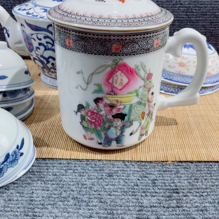 宽*粉彩手绘人物办公杯