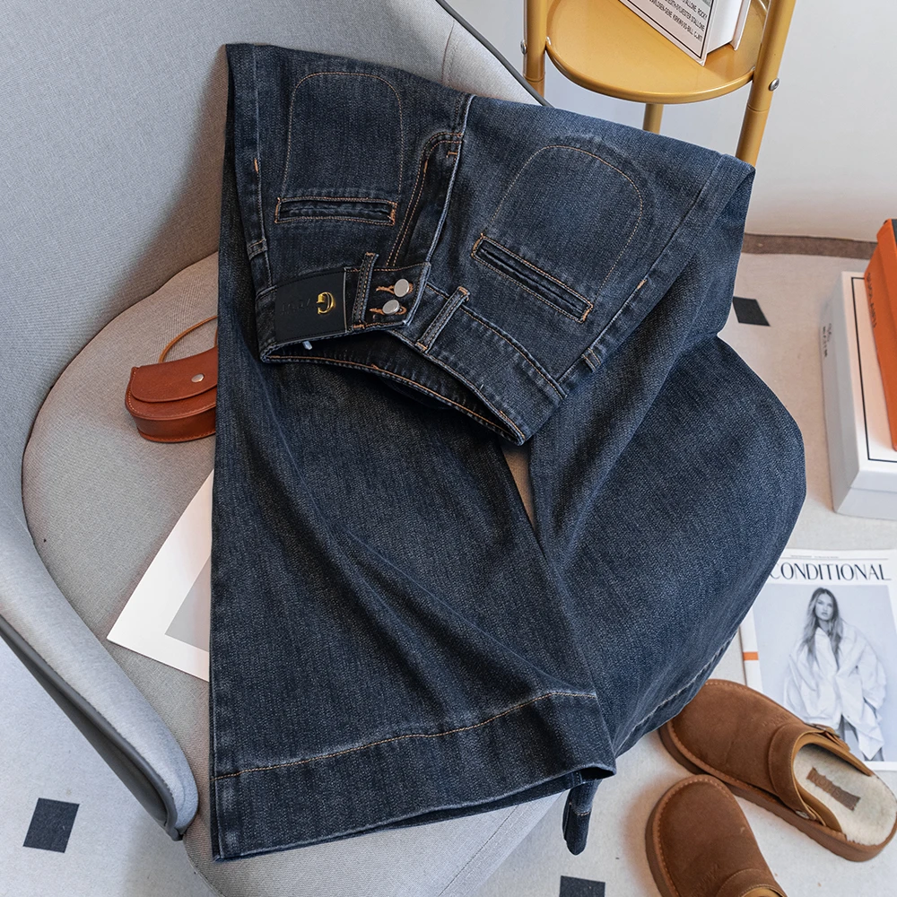 023复古高腰水洗阔腿牛仔裤女春秋季2025宽松微喇裤直筒拖地裤子