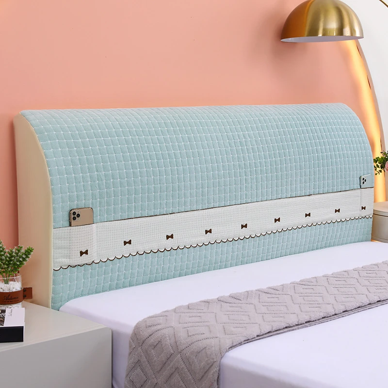 新款绒面加厚夹棉床头罩套床头靠背简约纯色布艺床头套全包防尘