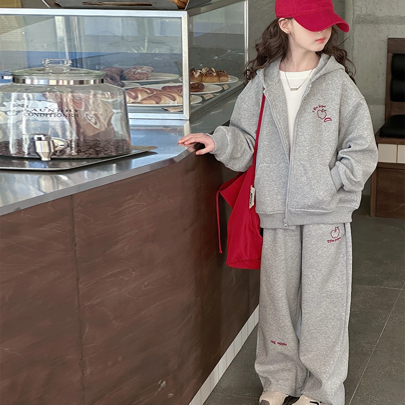 高品质女童秋装套装2025新款外套儿童春秋运动洋气休闲连帽拉链衫
