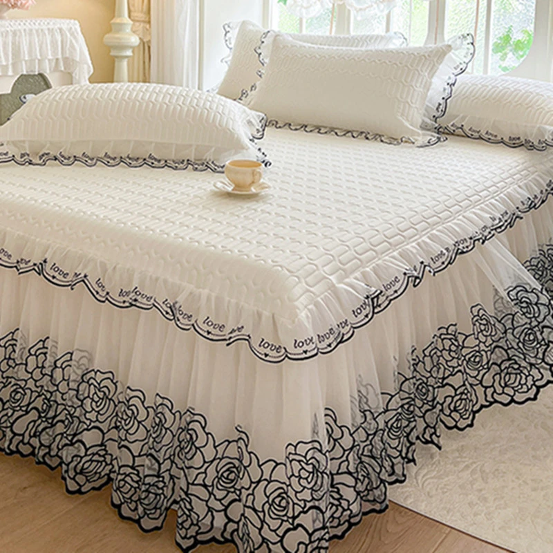 夏季轻奢法式风乳胶床裙凉席三件套可机洗凉感乳胶席夏凉被四件套