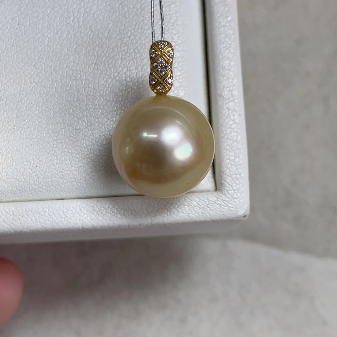 海水珍珠吊坠(不含链)18K金镶嵌12.9mm
