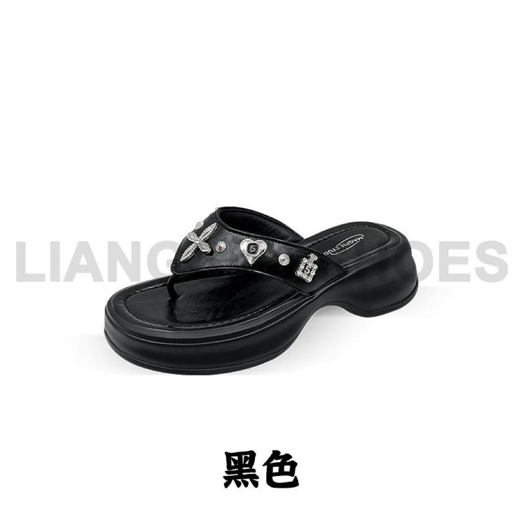 时尚休闲小众百搭新款增高厚底金属外穿沙滩人字拖-T16