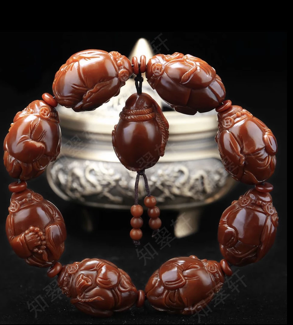 财神巴西橄榄核大籽手工雕刻文玩核雕把件