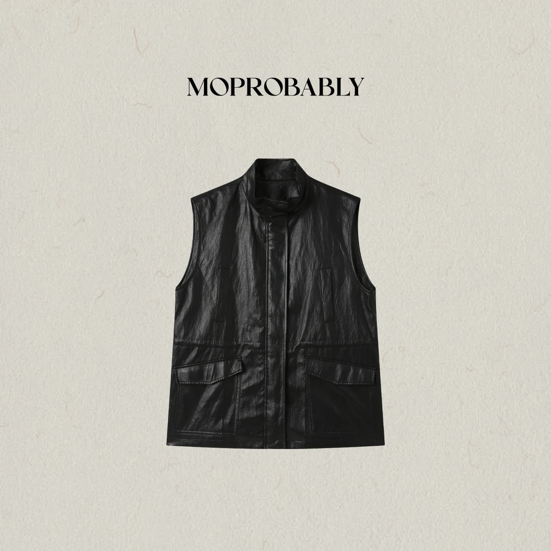 Moprobably李予诺「新祝」时尚百搭气质PU马甲外套L5382017