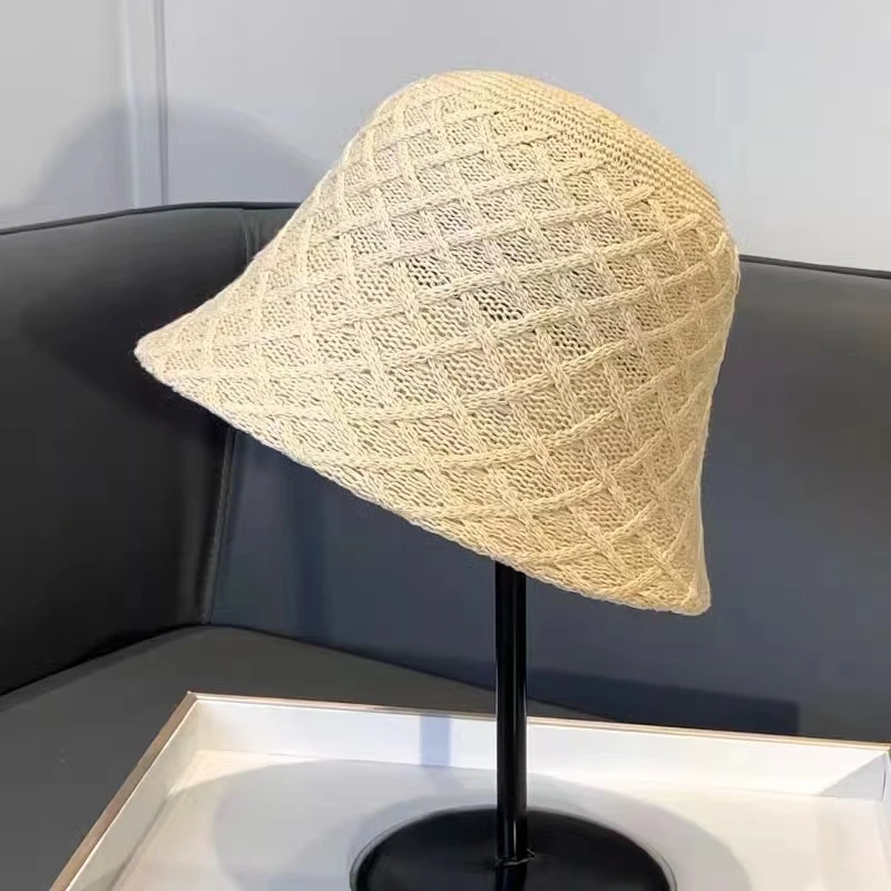 韩版透气棱形针织渔夫帽春夏休闲百搭逛街防晒盆帽
