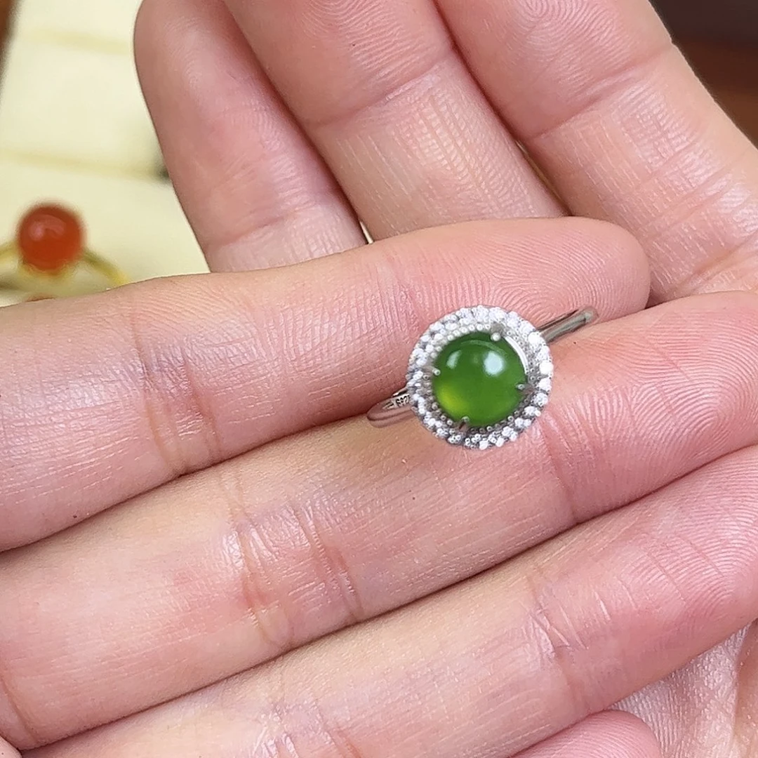 和田玉银S925镶嵌戒指